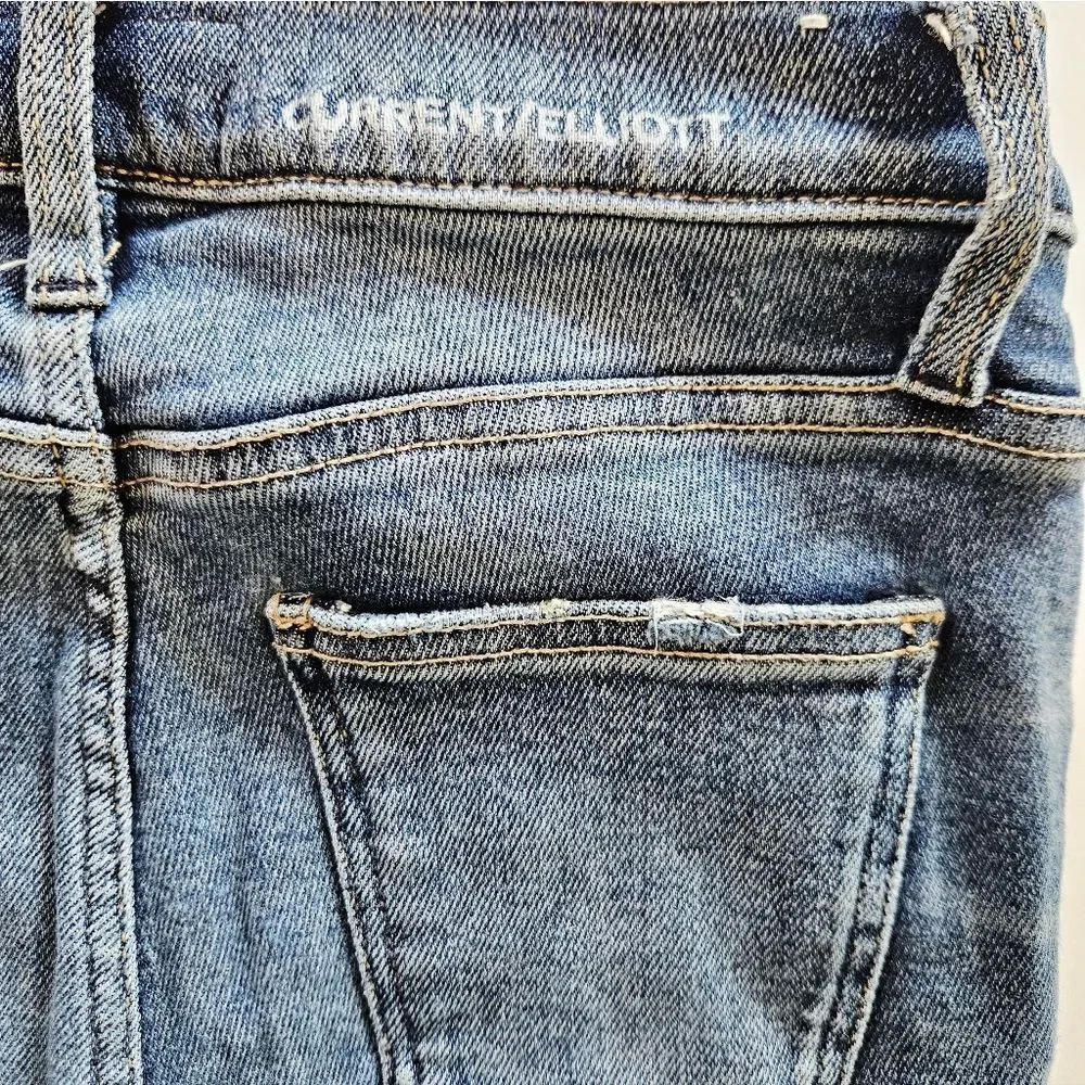 CURRENT/ELLIOT Stiletto High Waist Ragged Hem Distressed Ankle Skinny Jeans 25